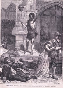 La Gran Plaga: El maniaco pronunciando la condena de Londres AD 1665 de Arthur Burdett Frost